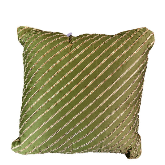 Olive Green Cushion Cover with gold stripes 