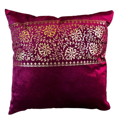 The front of the maroon cushion cover