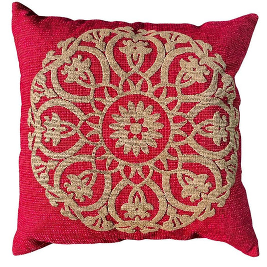 Red Jute Cushion cover with fawn embroidery from the front