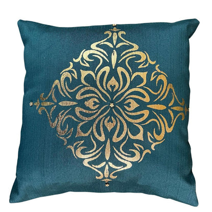 Teal Khaddar and Gold print Cotton Cover