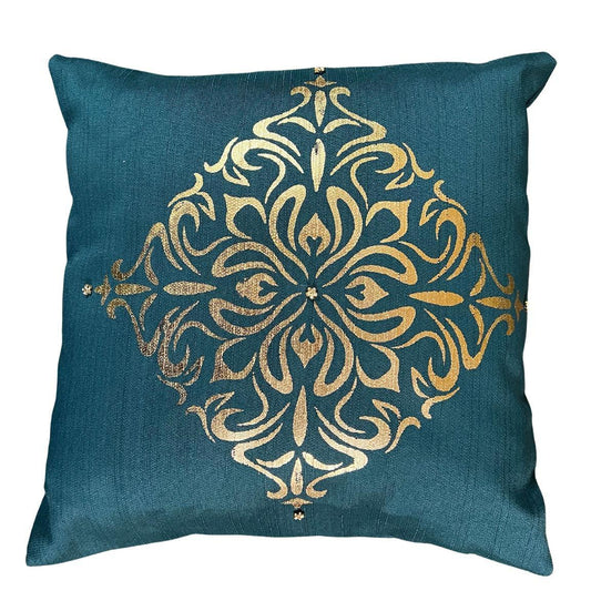 Teal Khaddar and Gold print Cotton Cover